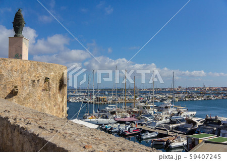 View of marina in Alghero city of the italian island Sardinia 59407245