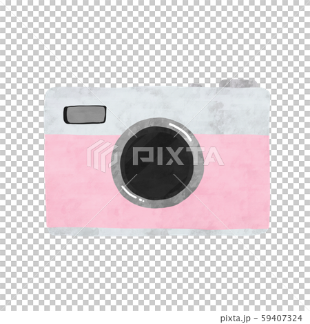 ピンク色のシンプルなカメラのイラスト素材