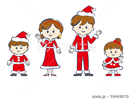 クリスマス 赤 赤い服 サンタ服 サンタ帽子 サンタ帽 クリスマス家族 クリスマスファミリー 人物 のイラスト素材