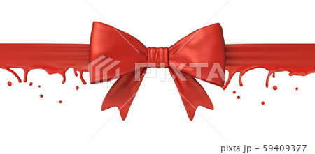 3d close-up rendering of bowknot on red stretched melting ribbon isolated on white background. 59409377