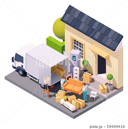 Vector isometric movers at house relocation 59409410