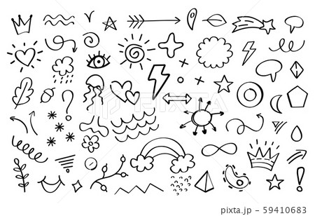 Doodle elements. Arrows flowers leaves and stars decorative elements for invitation and greeting Doodle elements. Arrows flowers leaves and stars decorative elements for invitation and greeting 59410683