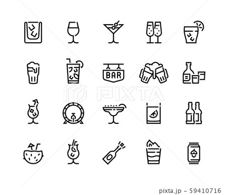 Alcohol drinks line icons. Cocktails, beer bottle and beverages, vermouth margarita and other 59410716