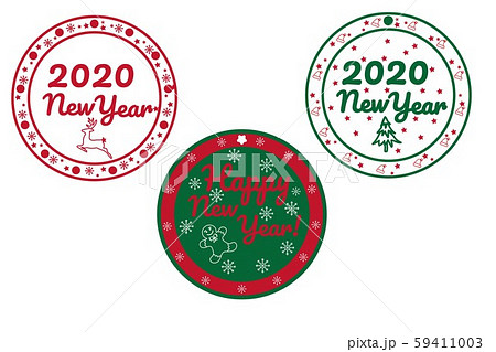 Set of Merry Christmas and Happy New Year circle badges, stamps or labels with text inscription Set of Merry Christmas and Happy New Year circle badges, stamps or labels with text inscription 59411003