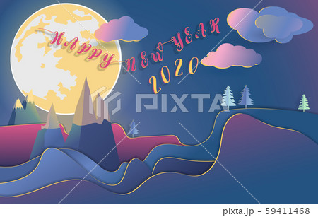Happy new year 2020 with big full moon and cloud on sky 59411468
