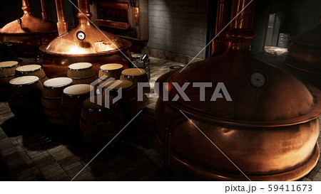 The premises of the brewery with boilers, in which the cooked wort. Old brewery. 3D Rendering 59411673