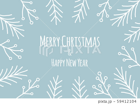 Merry Christmas happy new year greeting card decorated with hand drawn fir or spruce twig branches 59412104