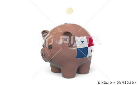 Putting money into piggy bank with flag of Panama. Tax system system or savings related conceptual 59415367