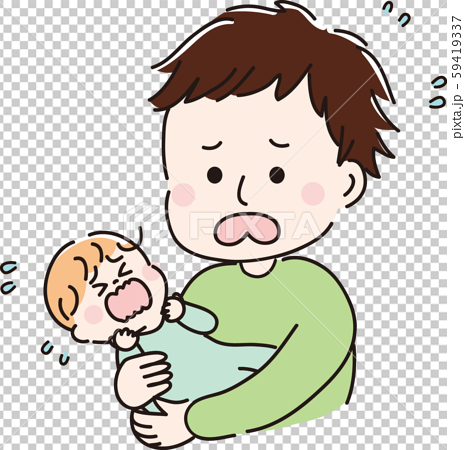 赤ちゃんとパパ 泣く01のイラスト素材
