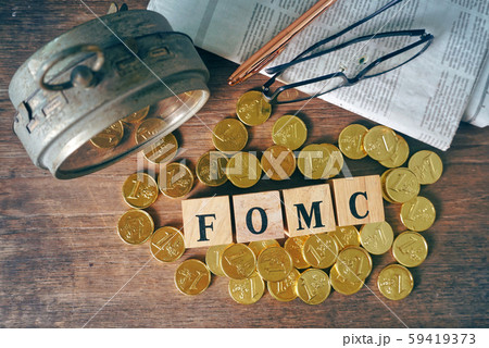 Top view wood cube which have text "FOMC" decorate 59419373