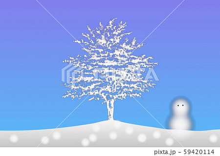 中央に一本の木の冬景色のイラスト素材