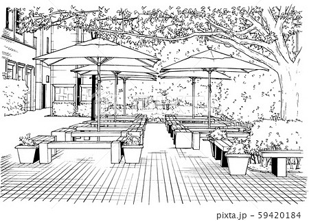 漫画風ペン画イラスト 大学のイラスト素材