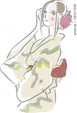 浴衣姿の女性上半身のイラスト素材