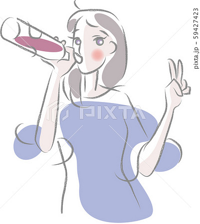 お酒をラッパ飲みする女性のイラスト素材