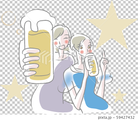 ビールで盛り上がる女性のイラスト素材