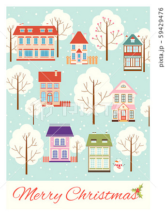 Christmas card with cute cottages in victorian 59429476
