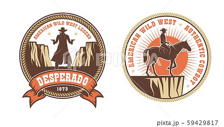 Western American logo with cowboy bandit and horse rider 59429817