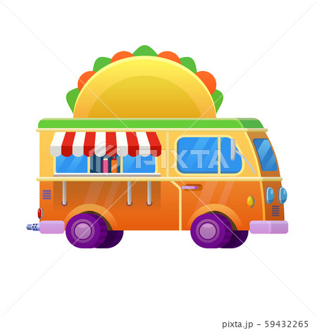 Food truck traditional mexican Taco. Vehicle icon vector illustration cartoon style 59432265