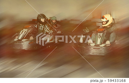 Young people driving sport cars for karting 59433168