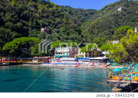 beach known as paraggi near portofino in genoa on a blue sky and sea background 59433243