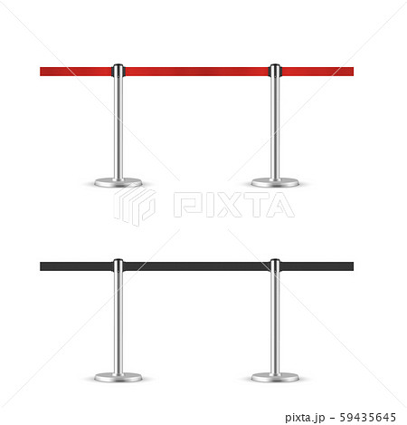 Retractable belt stanchion seamless illustration set. Portable ribbon barriers. 59435645