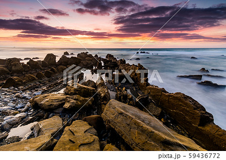 Flysch rocks in Barrika beach at the sunset. Travel in Spain. 59436772