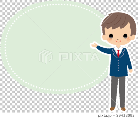 制服 学生 ブレザー 男子高生 子供 かわいい 吹き出し フレーム 男の子のイラスト素材