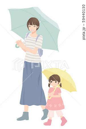 傘をさす親子のイラスト素材