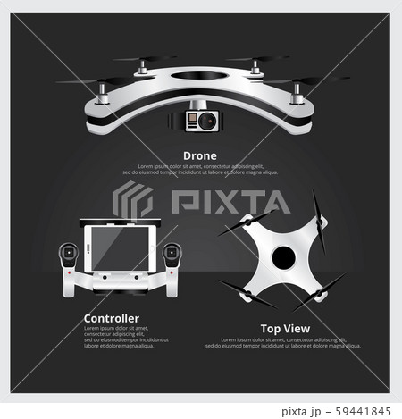 Drone Front and Top View with controller and camera Vector Illustration 59441845