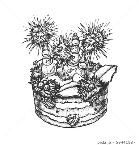 Christmas Cake Decorated With Snowmen Ink Vector Christmas Cake Decorated With Snowmen Ink Vector 59441937