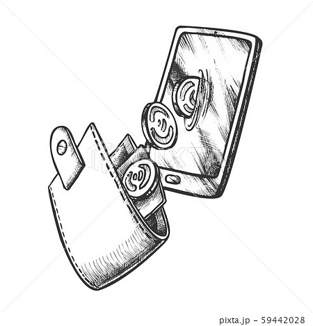 Wallet With Coins And Smartphone Monochrome Vector Wallet With Coins And Smartphone Monochrome Vector 59442028