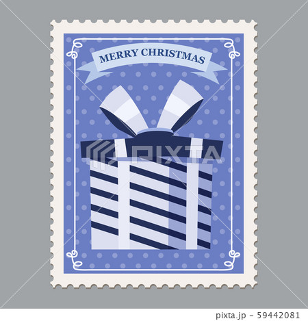 Merry Christmas retro postage stamp with gift box. Vector illustration isolated Merry Christmas retro postage stamp with gift box. Vector illustration isolated 59442081
