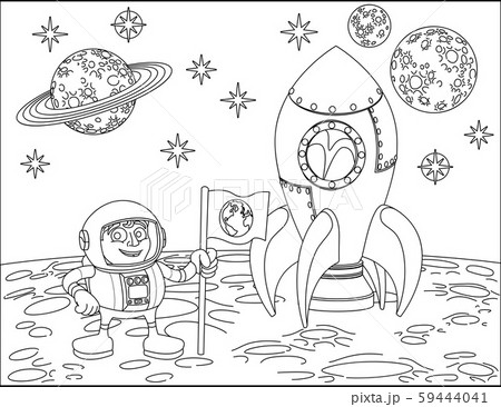 Rocket astronaut and Planets Space Cartoon Scene 59444041