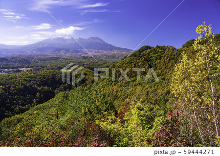 （長野県）秋の九蔵峠から望む、冠雪した御嶽山 59444271