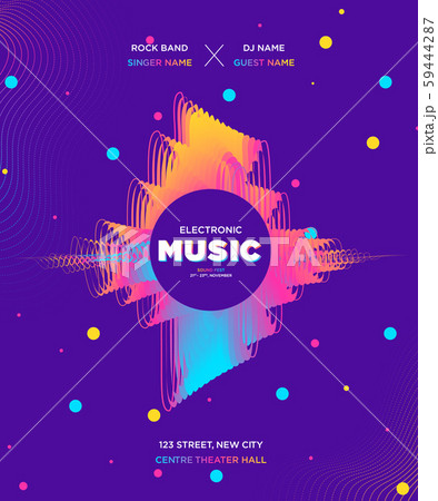Electronic Music Covers for Night Party or Club Party Flyer. Colorful Waves Gradient Background. Template for DJ Poster, Web Banner, Pop-Up. Geometric template vector design. Electronic Music Covers for Night Party or Club Party Flyer. Colorful Waves Gradient Background. Template for DJ Poster, Web Banner, Pop-Up. Geometric template vector design. 59444287