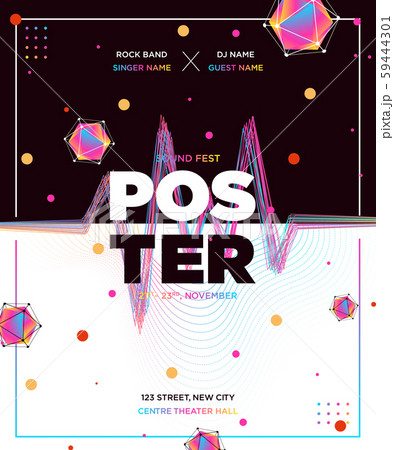 Electronic Music Covers for Night Party or Club Party Flyer. Colorful Waves Gradient Background. Template for DJ Poster, Web Banner, Pop-Up. Geometric template vector design. Electronic Music Covers for Night Party or Club Party Flyer. Colorful Waves Gradient Background. Template for DJ Poster, Web Banner, Pop-Up. Geometric template vector design. 59444301