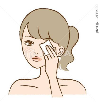 女性 コットン アイメイク クレンジング メイク落とし イラストのイラスト素材