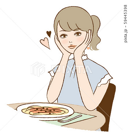 カフェ　女性　ランチ　ディナー　パスタ　喫茶店　イラスト 59445398