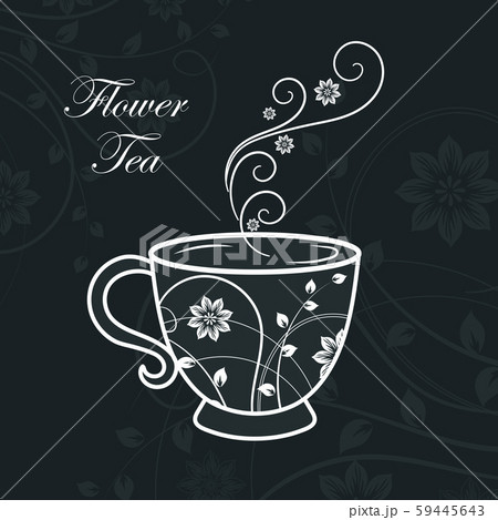 Cup with floral design elements. Vector illustration on black background 59445643