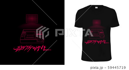 Synthwave. Stylish t-shirt and apparel retro design with pink contour TV with glowing screen and 59445719