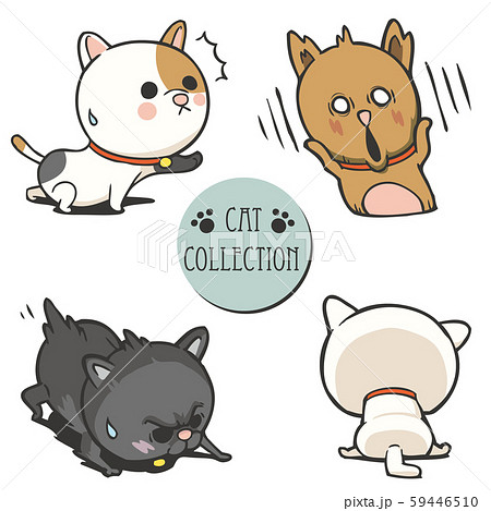 Cute And Funny Cartoon Cat Set かわいいねこのキャラクターイラストのイラスト素材 59446510 Pixta