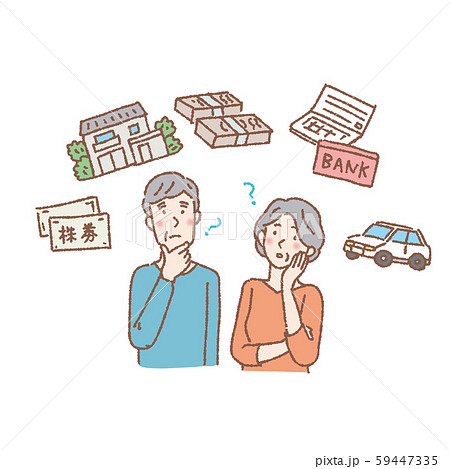 相続に悩む高齢夫婦　イラスト 59447335