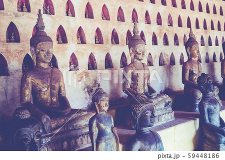 Laos, Old Buddha image in Wat Sisaket popular Laos, Old Buddha image in Wat Sisaket popular 59448186