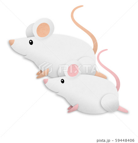 和紙風白ねずみイラスト 二匹走りのイラスト素材 和紙風白ねずみイラスト 二匹走りのイラスト素材