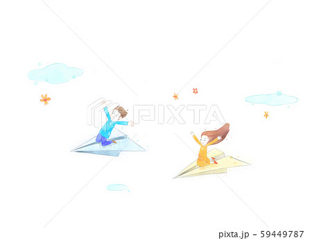 水彩画 カップル 紙飛行機 59449787