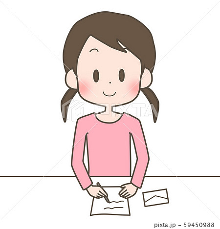 手紙を書く女の子のイラスト素材
