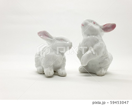Beautiful Rabbit made from Porcelain Ceramics for Home Interior Decoration and Garden in White Isolated Background 59453047