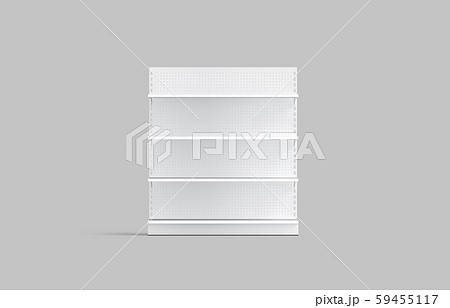 Blank white supermarket showcase shelves mock up, front view Blank white supermarket showcase shelves mock up, front view 59455117