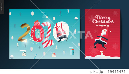 Merry Christmas and Happy New Year greeting cards set 59455475