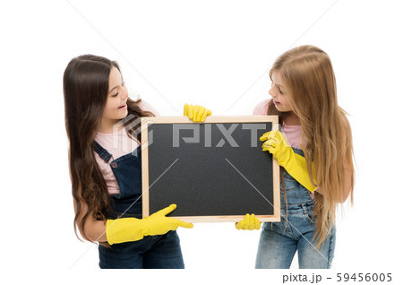 Keep it neat. School children in rubber gloves 59456005